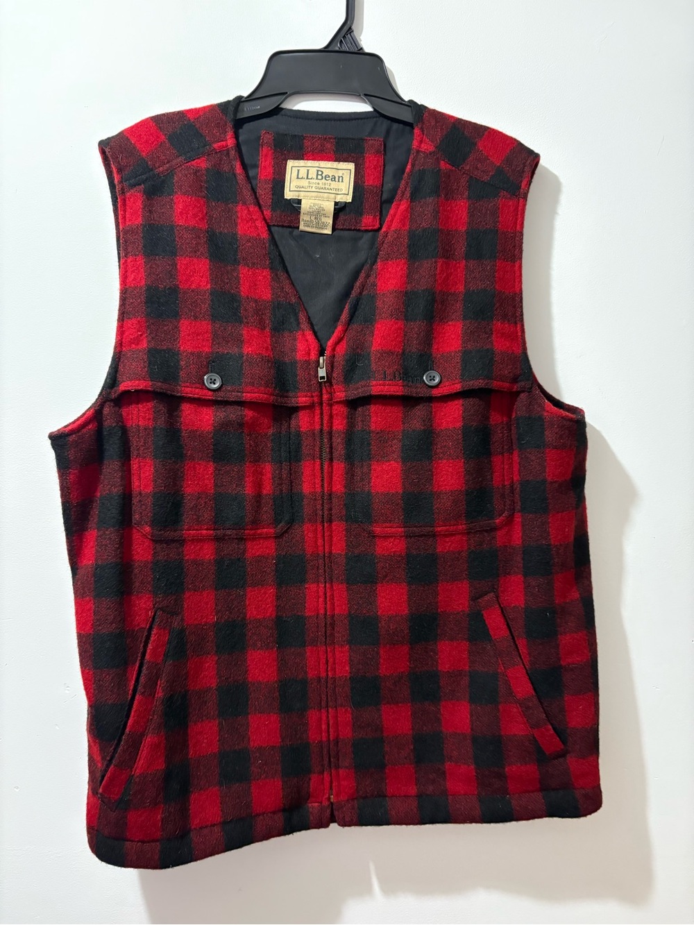 VINTAGE L.L. Bean Red and Black Buffalo Plaid Fleece Vest